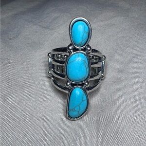 Paparazzi Turquoise and Silver Triple Stone Ring